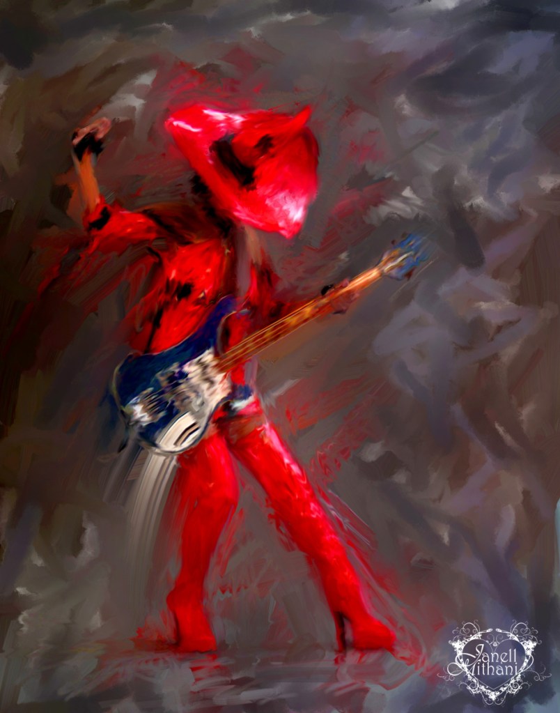 Red white and blue rocker painting by Janell Mithani