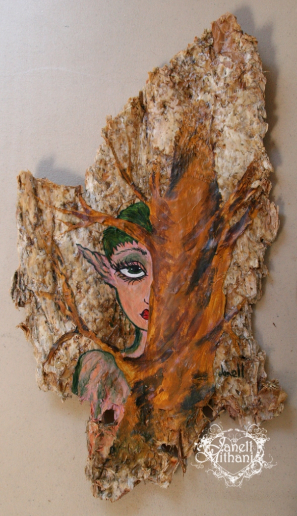 Tree fairy painting on paper bark tree