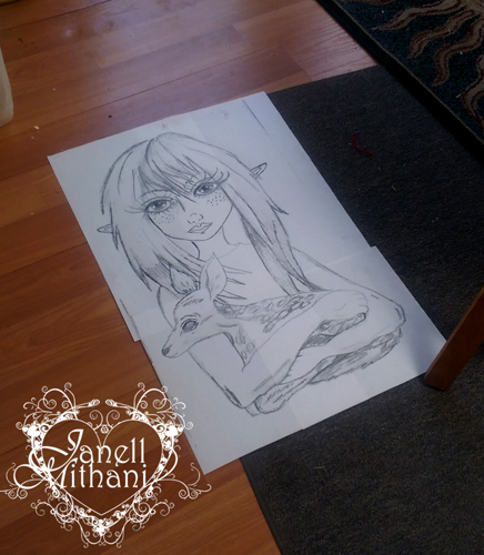 Enlarged sketch of Fawn painting by Janell Mithani