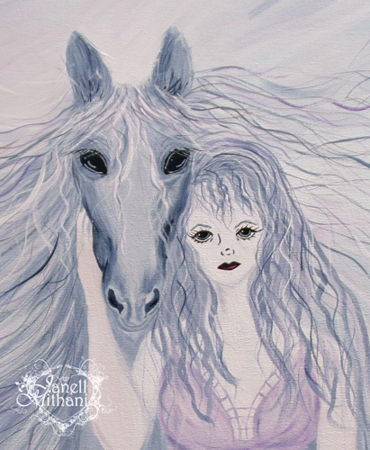 Violet and grey painting detail by Janell Mithani