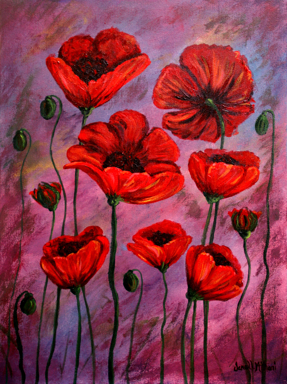 Poppies for Jazz, painting by Janell Mithani
