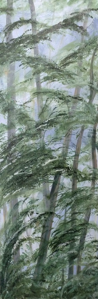 painting of tall trees by Janell Mithani