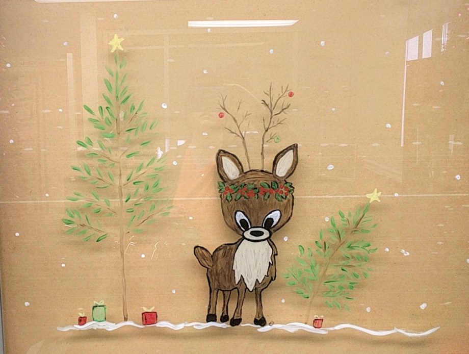 Reindeer window painting by Janell Mithani