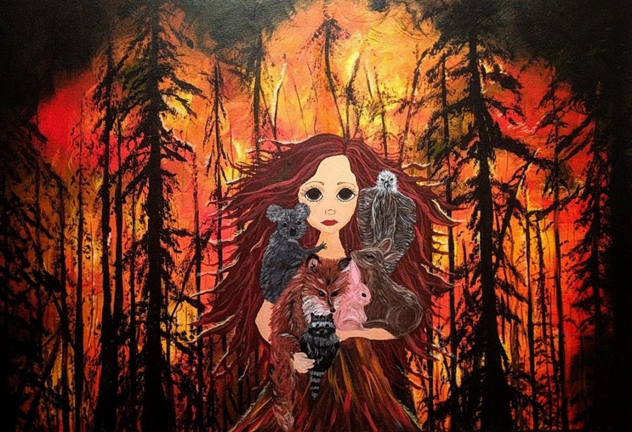 Fire in california and Australia painting by Janell Mithani