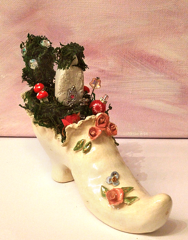 Fairy garden in a shoe