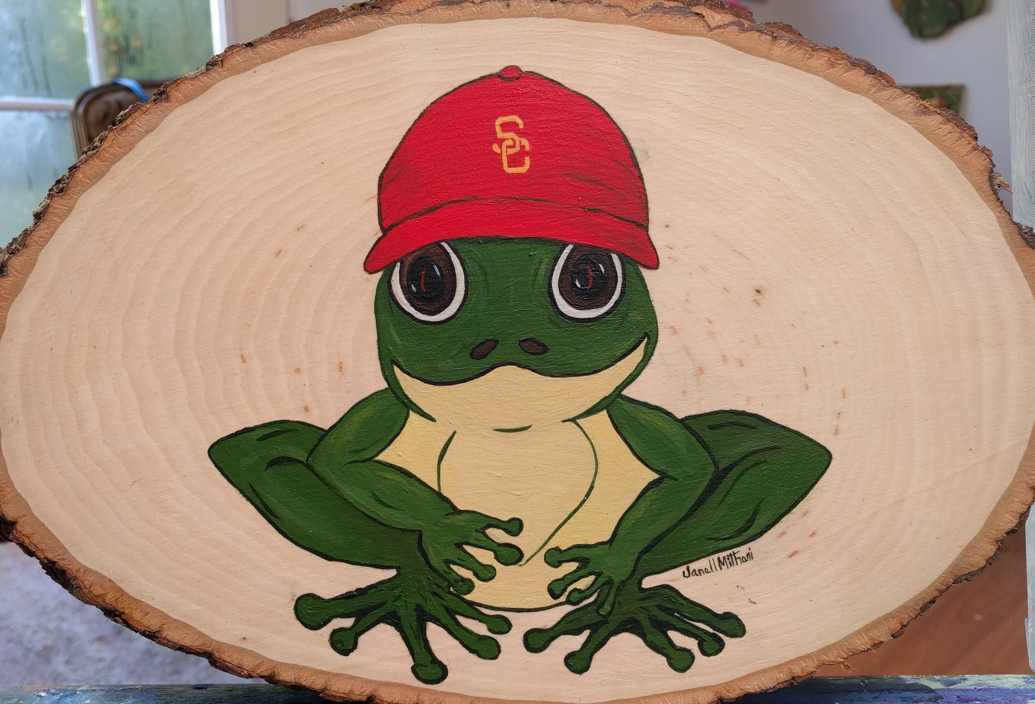 frog painting on wood panel