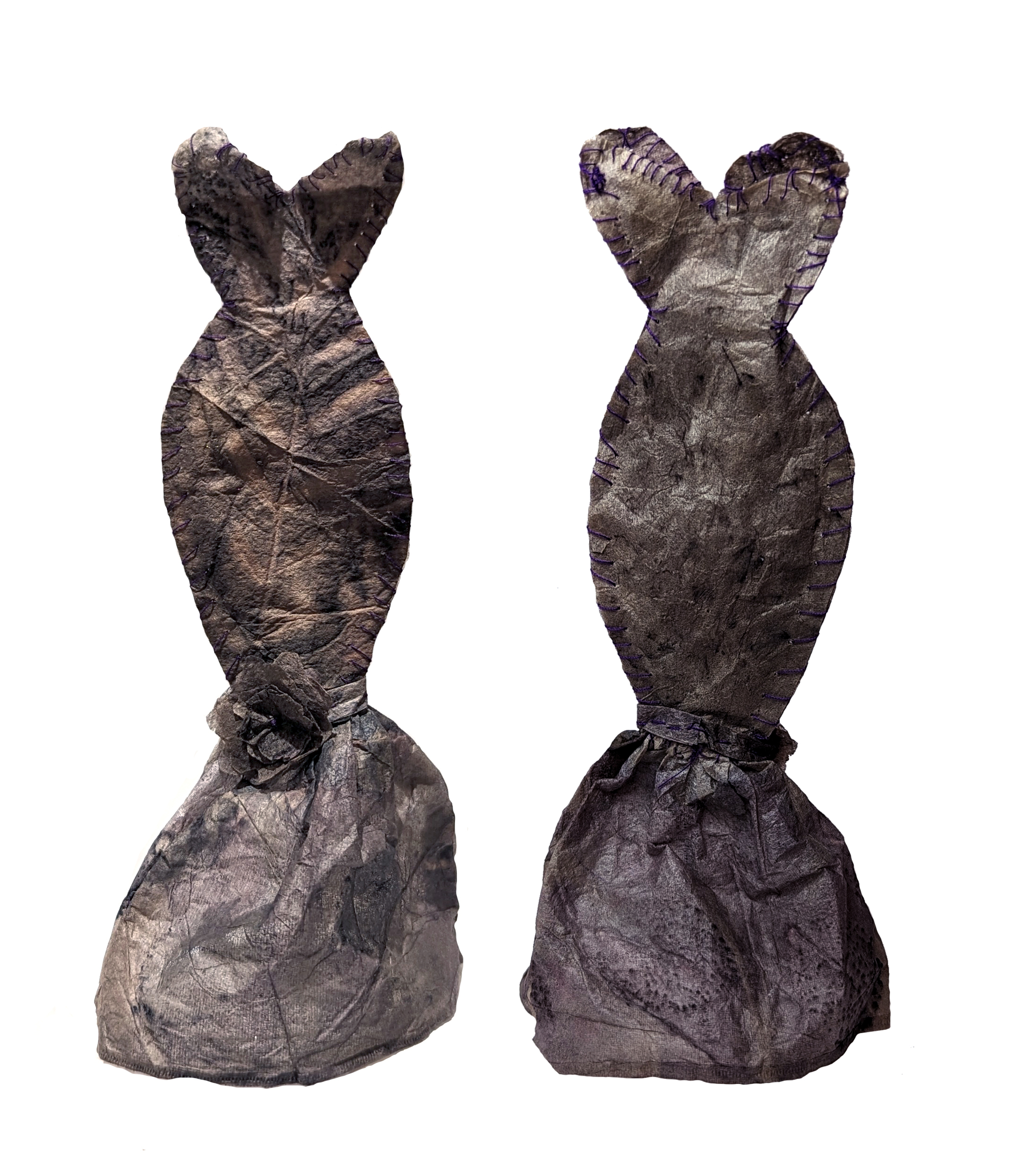 FERN minature tea bag dress , Botanically printed recycled tea bag, thread, wire